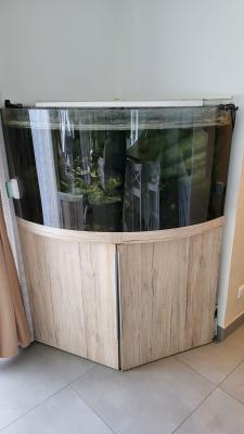 Aquarium d'angle 340 L avec vitre de façade bombée