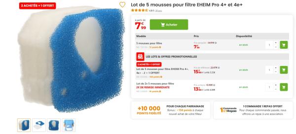 PAQUET DE 5 MOUSSES POUR FILTRES EHEIM 4+ ET 4E+ COMPATIBLES