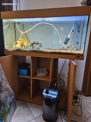 Aquarium 160–200 L complet avec meuble + matériel (fonctionnel)