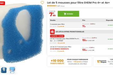 PAQUET DE 5 MOUSSES POUR FILTRES EHEIM 4+ ET 4E+ COMPATIBLES